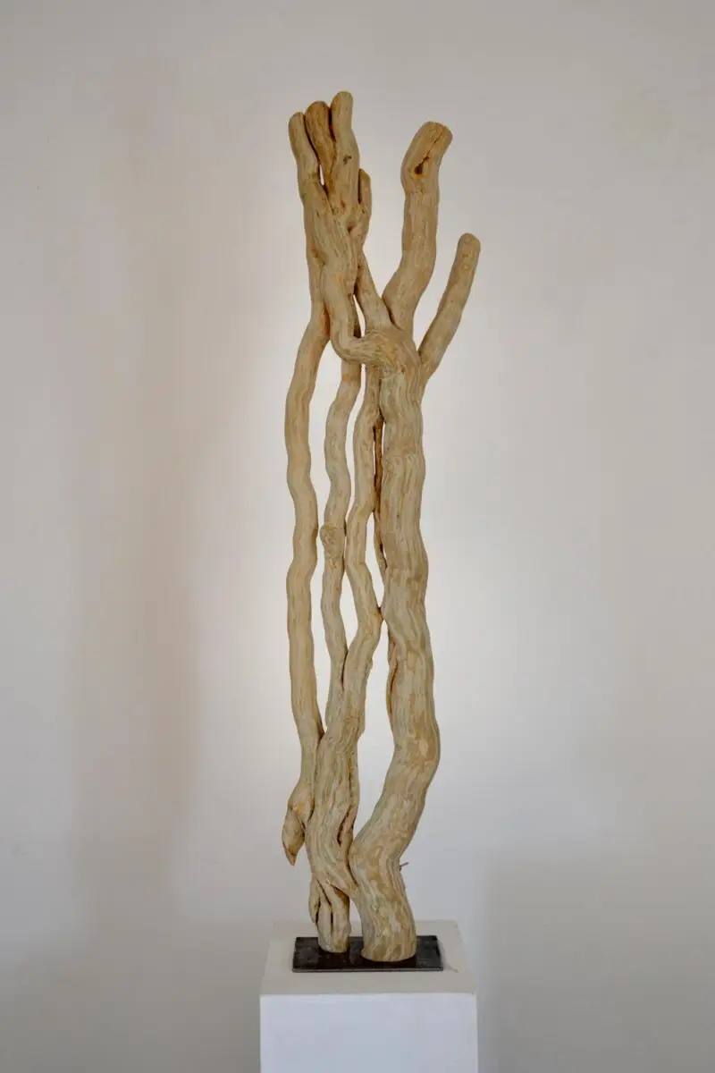 Luminaire LED en bois brut et naturel par le sculpteur et artiste français Frédéric Ansermet